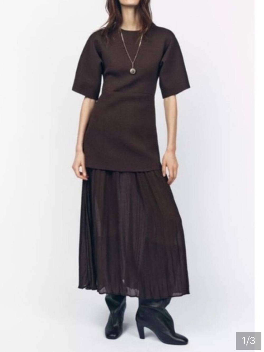 Zara Dark Brown Pleated Maxi Dress